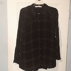 Zara plaid shirt button up embellished collar